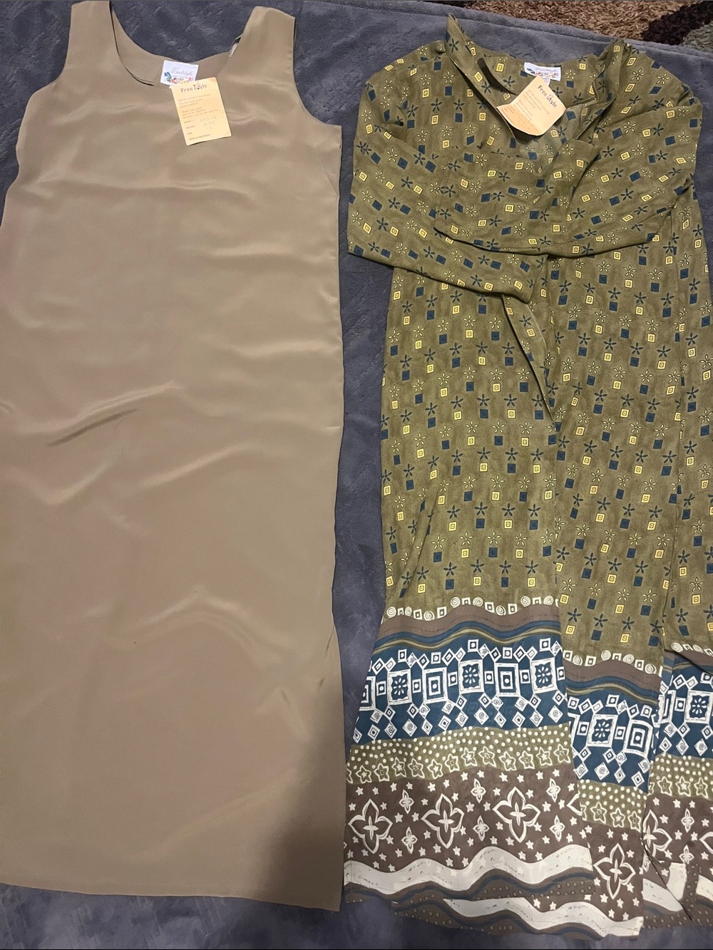 Freestyle 2pcs Olive Patterned Dress with Subtle Blue Accents